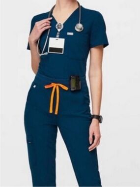 Figs Deep Reef Blue Scrub Set Catarina One-pocket Top and Yola Pant